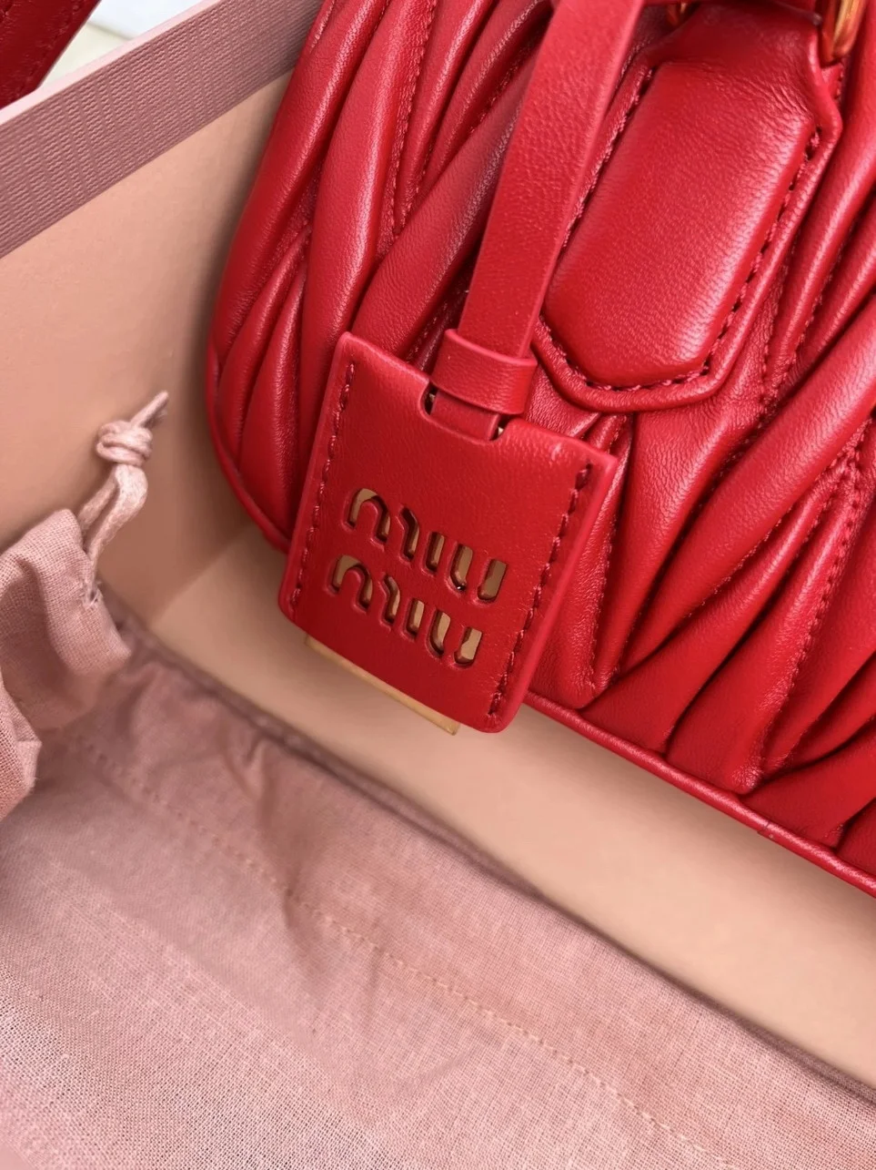 Miu Miu Arcadie Medium Bag in Red Matelasse Leather product view 6
