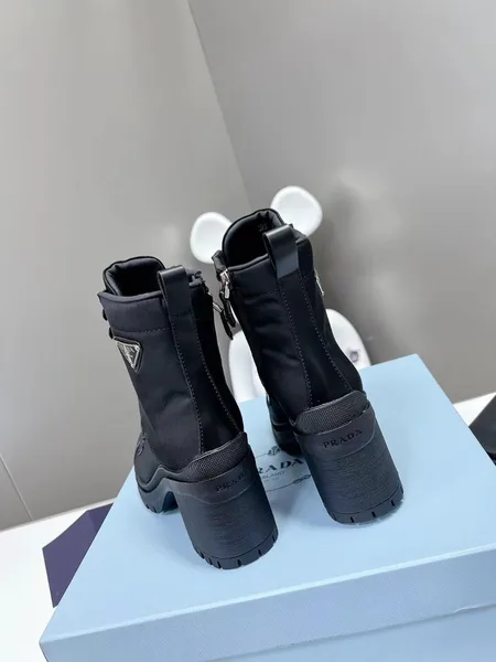 Prada Ankle Boots in Black Brushed Leather and Nylon product view 6