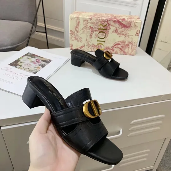Dior 30 Montaigne Heeled Slides In Black Calfskin product view 6