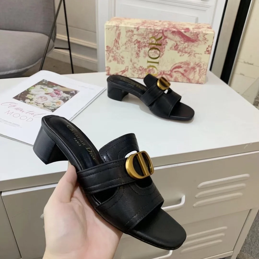 Dior 30 Montaigne Heeled Slides In Black Calfskin product view 6