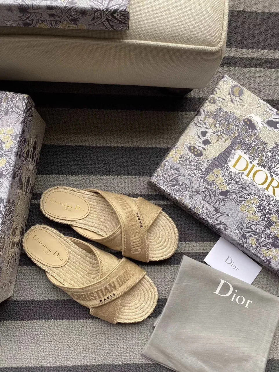 Dior Granville Espadrilles Sandals In Beige Embroidered Cotton product view 8
