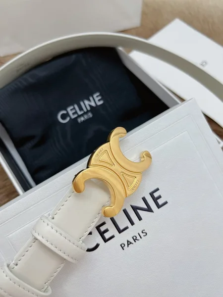 Celine Medium Triomphe Belt 25MM in White Calfskin product view 5
