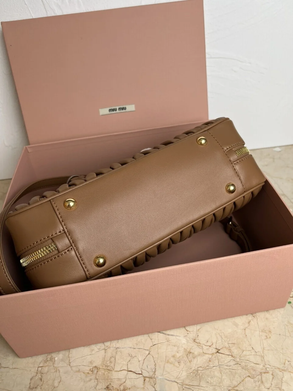 Miu Miu Arcadie Large Bag in Caramel Matelasse Leather product view 10