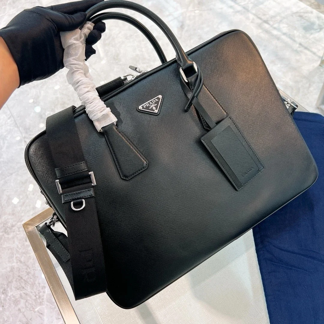 Prada Briefcase with Two Compartments in Black Saffiano Leather product view 6