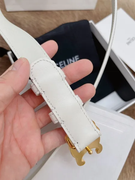Celine Medium Triomphe Belt 25MM in White Calfskin product view 9