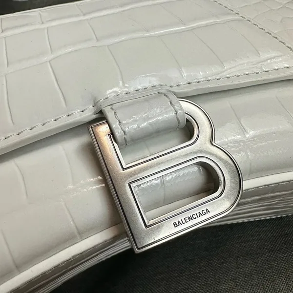 Balenciaga Hourglass Small Bag in White Croc-Embossed Calfskin product view 6