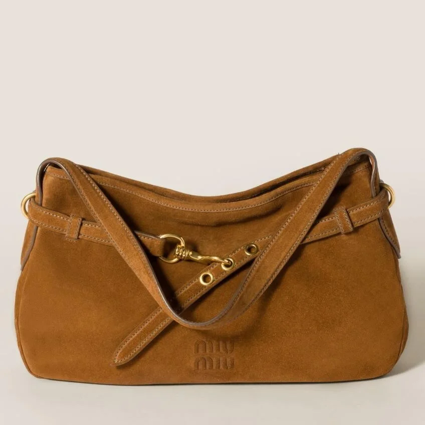 Miu Miu Aventure Medium Shoulder Bag in Brown Suede Leather product view 1