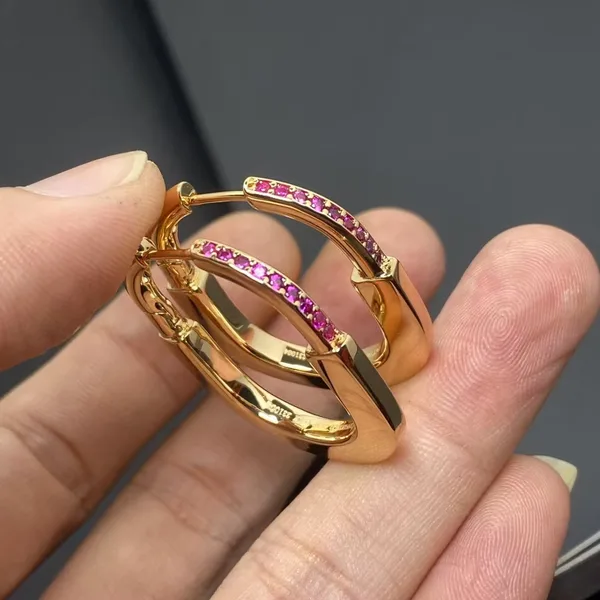 Tiffany & Co. Lock Pink Pavé-Effect Hoop Earrings Gold-Tone product view 2