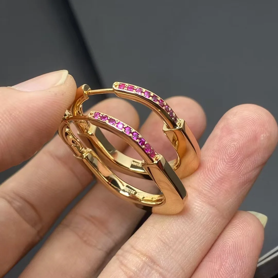 Tiffany & Co. Lock Pink Pavé-Effect Hoop Earrings Gold-Tone product view 2