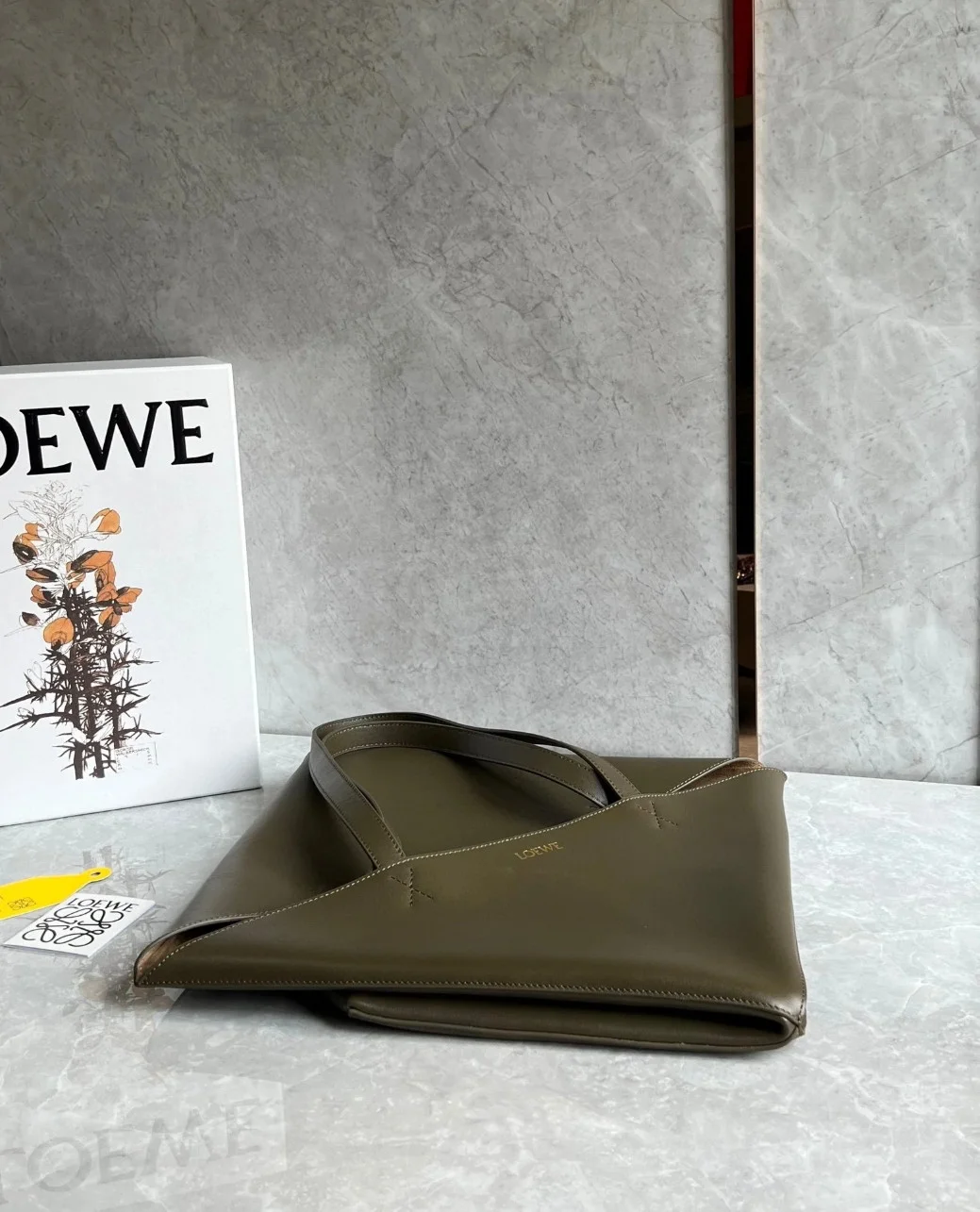 Loewe Large Puzzle Fold Tote Bag in Dark Green Calfskin product view 3