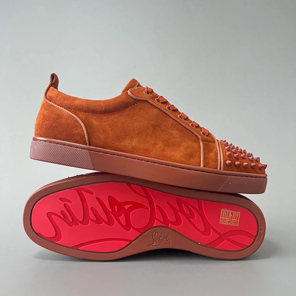 Christian Louboutin Louis Junior Spikes Suede-Effect Sneakers Rust product view 6