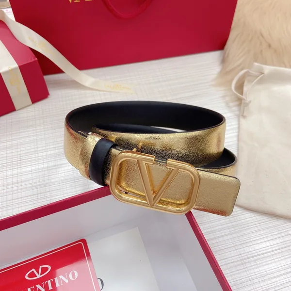 Valentino VLogo Reversible Belt 30mm in Black and Gold Metallic Calfskin product view 6