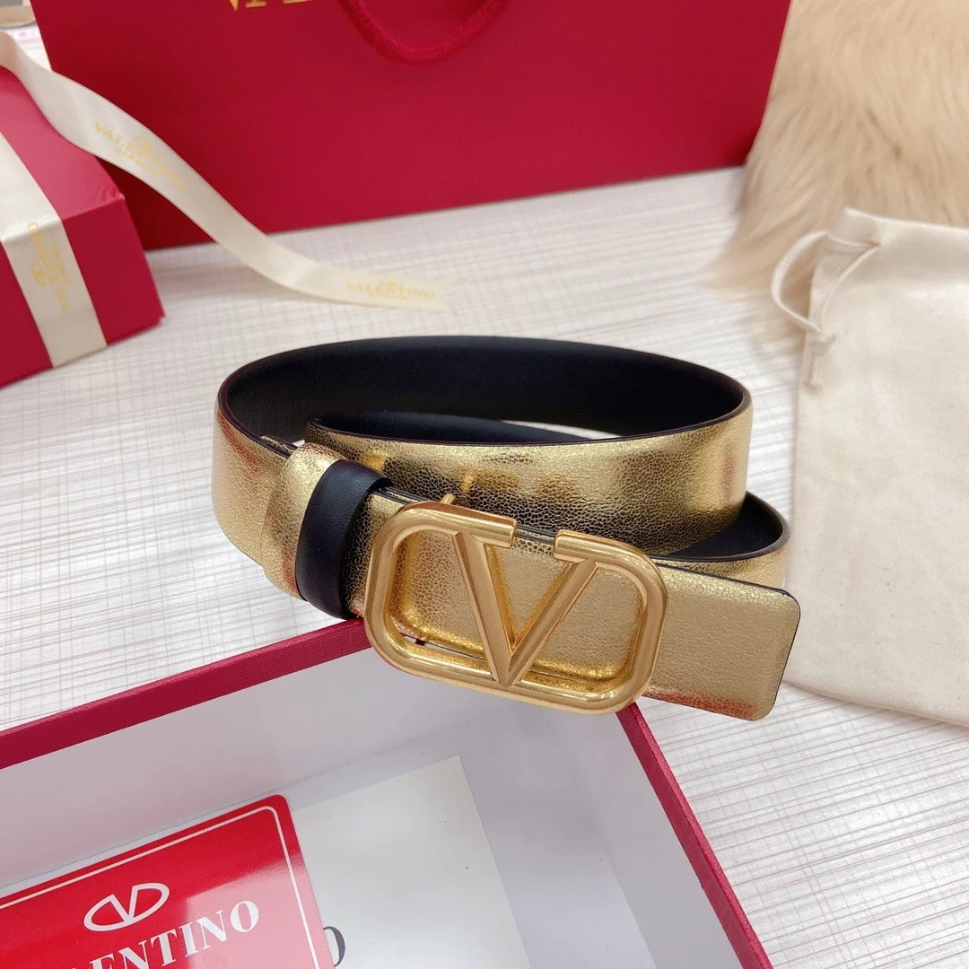 Valentino VLogo Reversible Belt 30mm in Black and Gold Metallic Calfskin product view 6