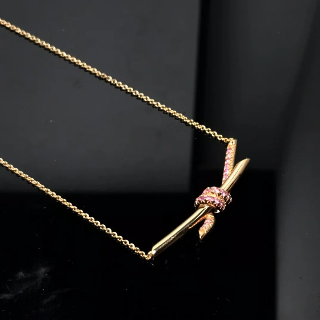 Tiffany & Co. Knot Pink Pavé-Effect Pendant Necklace Rose-Tone product view 2