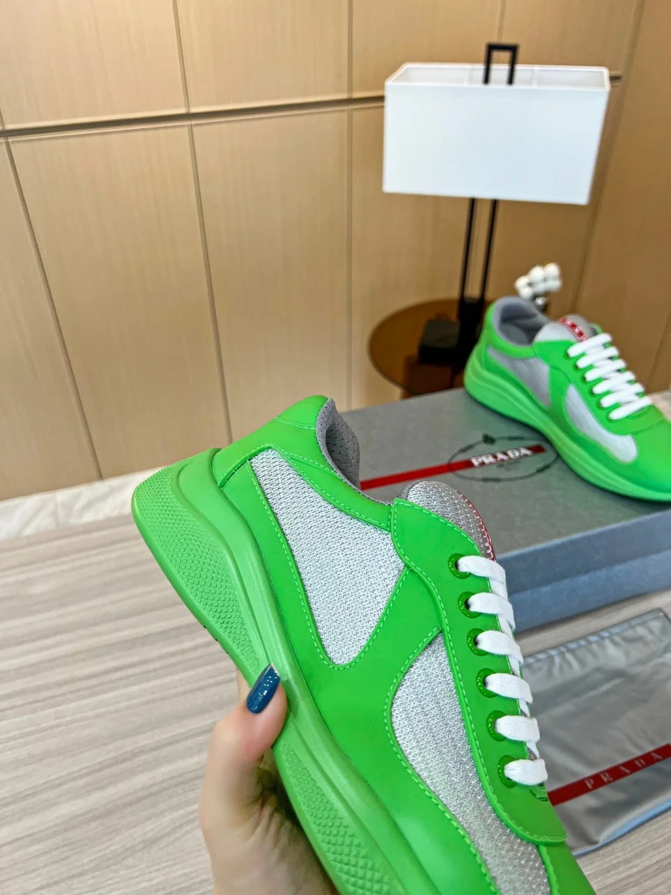 Prada America’s Cup Sneakers in Green Rubber and Bike Fabric product view 7