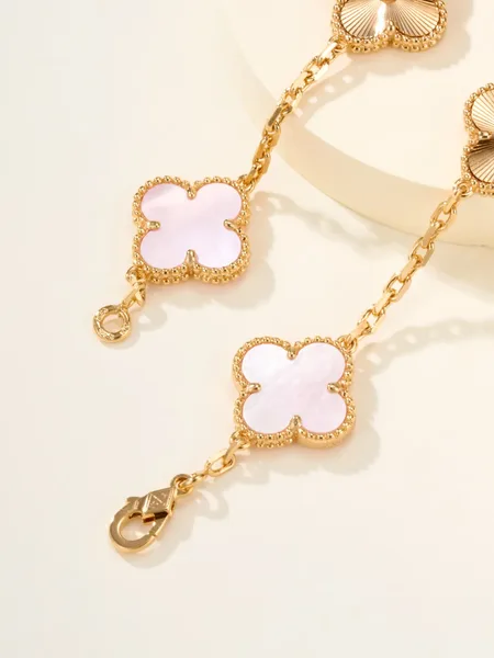 Van Cleef & Arpels Alhambra Pale Pink Clover and Gold-Tone Knot Bracelet product view 8