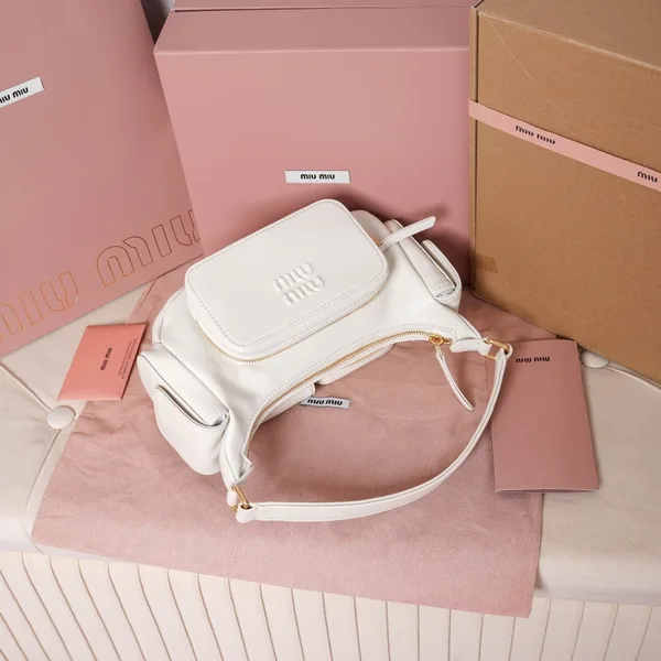 Miu Miu Pocket Shoulder Bag in White Nappa Leather product view 7