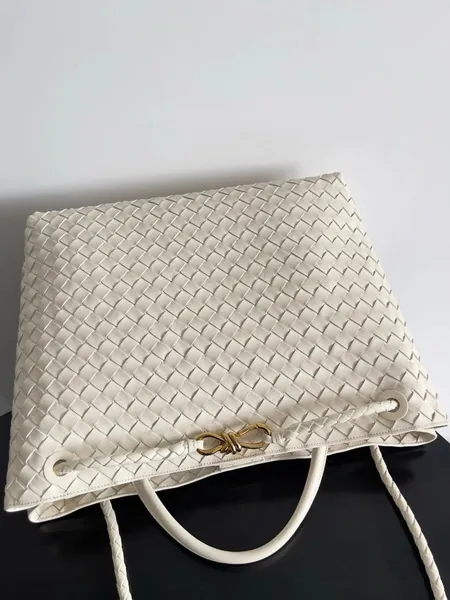 Bottega Veneta Andiamo Large Bag in White Intrecciato Lambskin product view 3