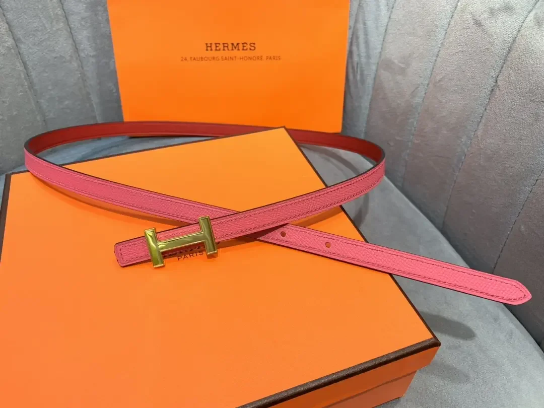 Hermès Bright Pink/Red Reversible Belt with Gold-Tone Slim H Buckle product view 1