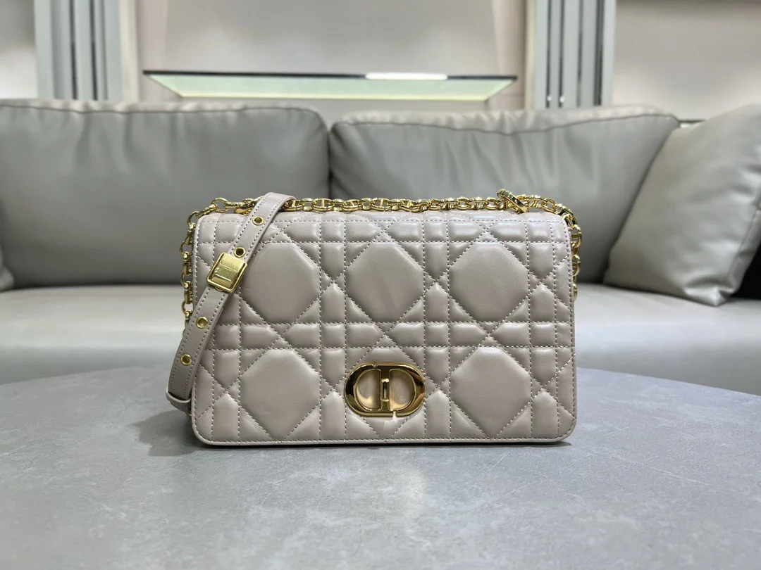 Medium Soft Dior Caro Bag — Taupe with Gold-Tone Hardware product view 1