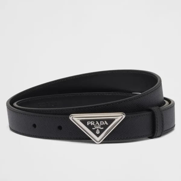 Prada Triangular Buckle Belt 25MM in Black Saffiano Leather product photo