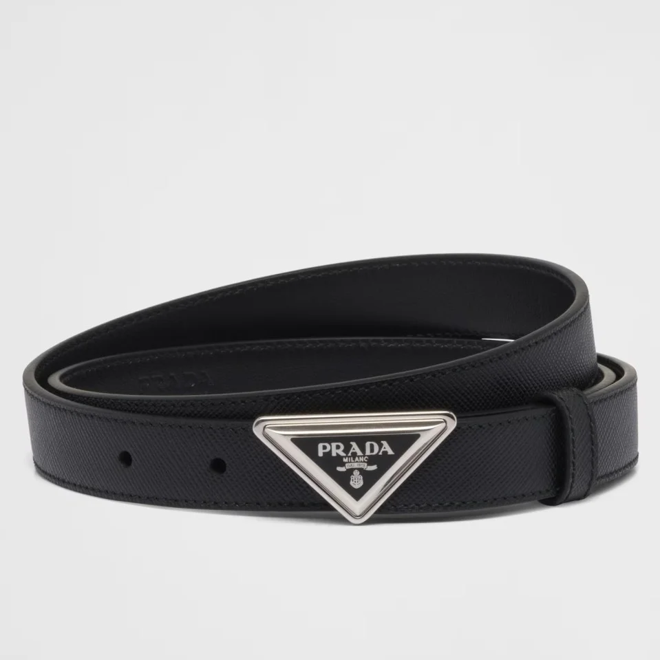Prada Triangular Buckle Belt 25MM in Black Saffiano Leather product view 1