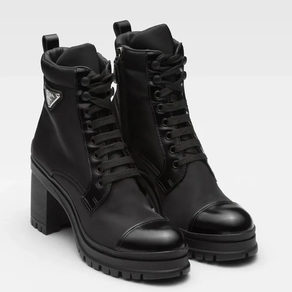 Prada Ankle Boots in Black Brushed Leather and Nylon product photo