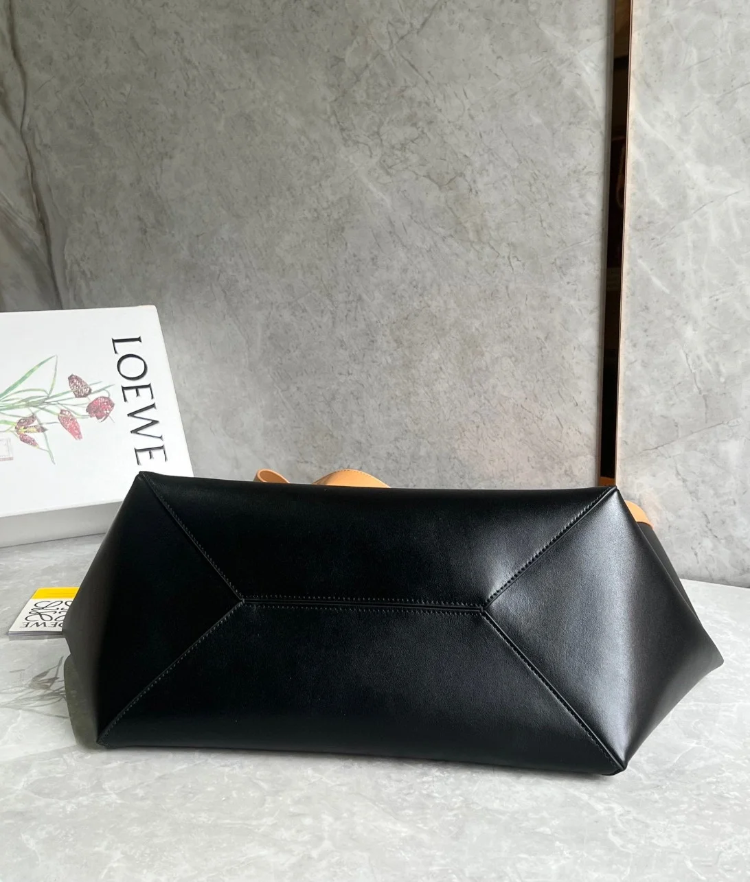 Loewe Large Puzzle Fold Tote Bag in Tan and Black Calfskin product view 9