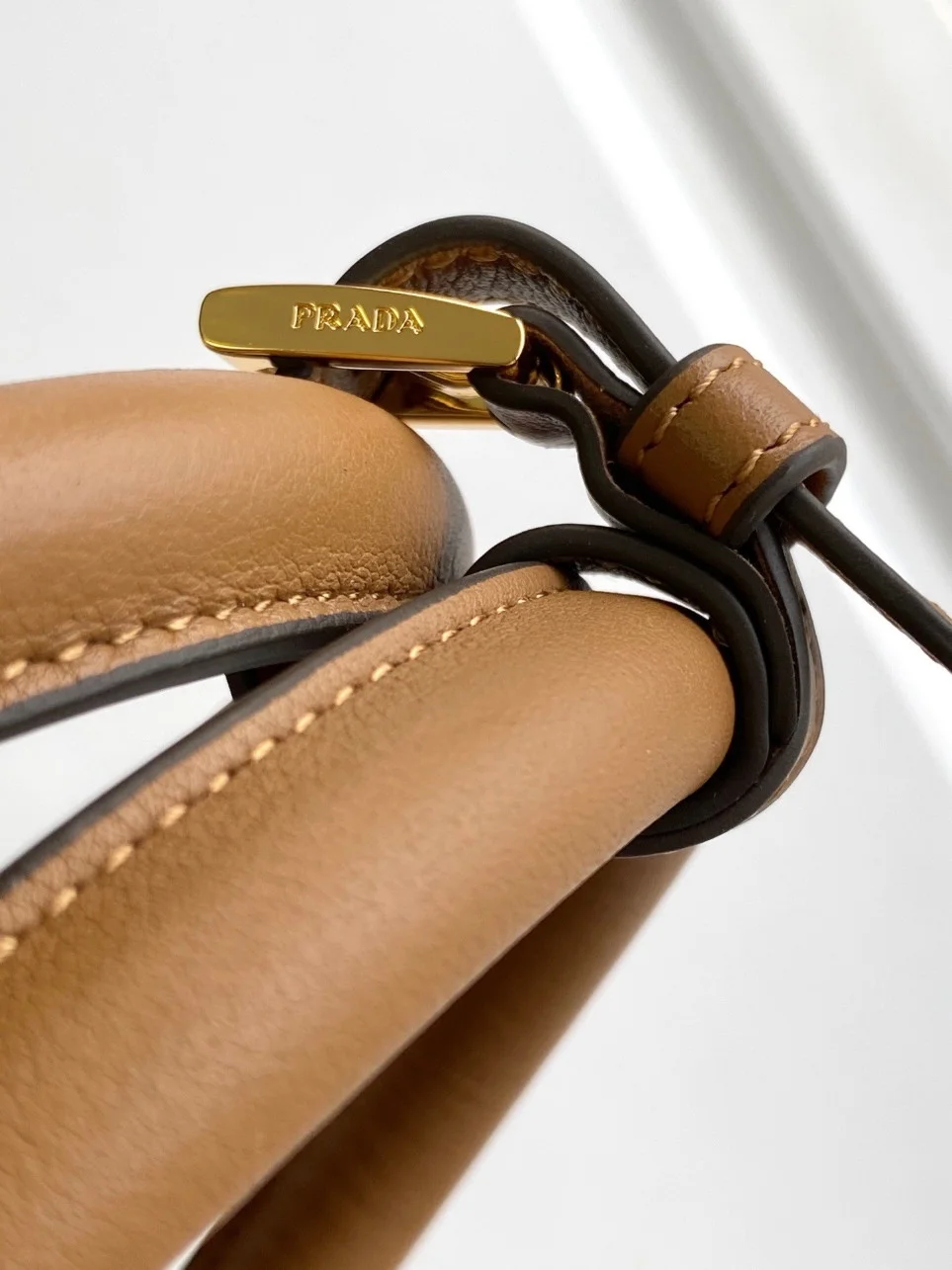 Prada Buckle Large Handbag with Belt in Caramel Calfskin product view 10