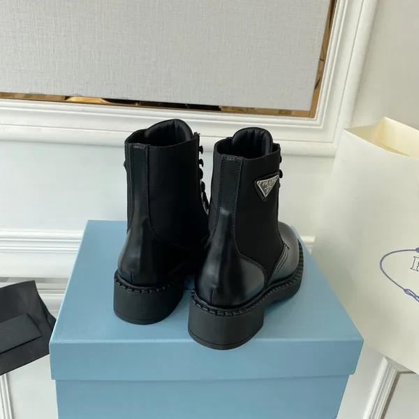 Prada Ankle Boots in Black Brushed Leather and Re-Nylon product view 4