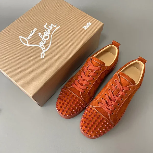 Christian Louboutin Louis Junior Spikes Suede-Effect Sneakers Rust product view 7
