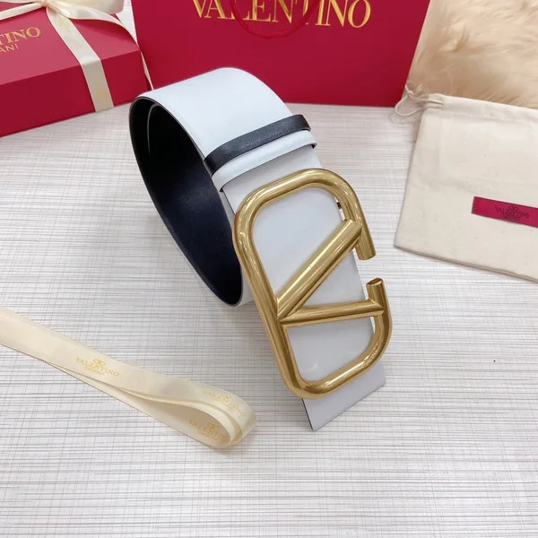 Valentino VLogo Reversible Belt 70mm in White and Black Calfskin product view 6