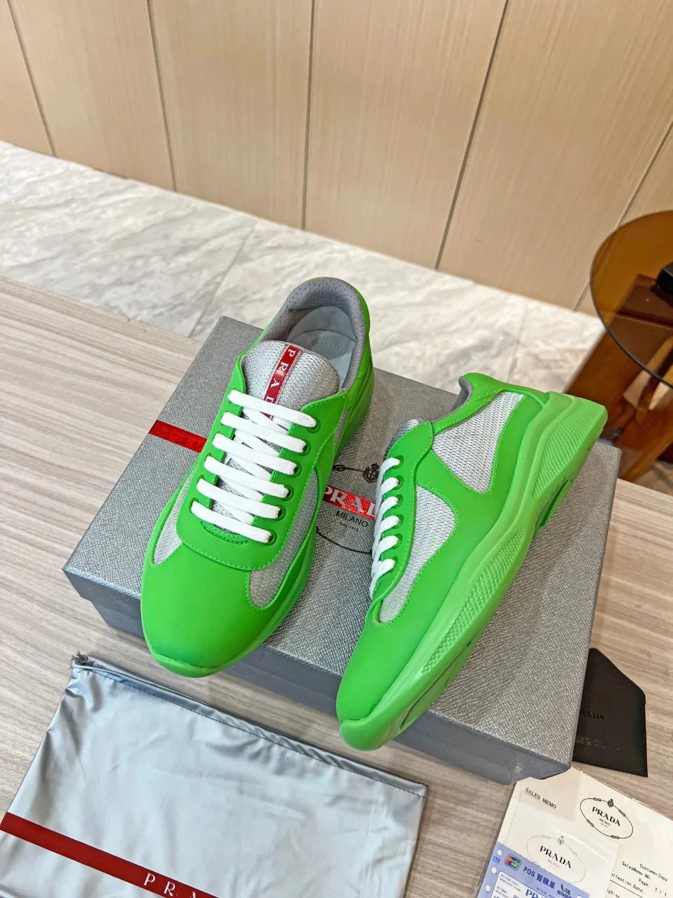 Prada America’s Cup Sneakers in Green Rubber and Bike Fabric product view 9