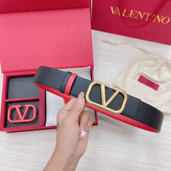 Valentino VLogo Reversible Belt 40mm in Black and Red Calfskin product view 2