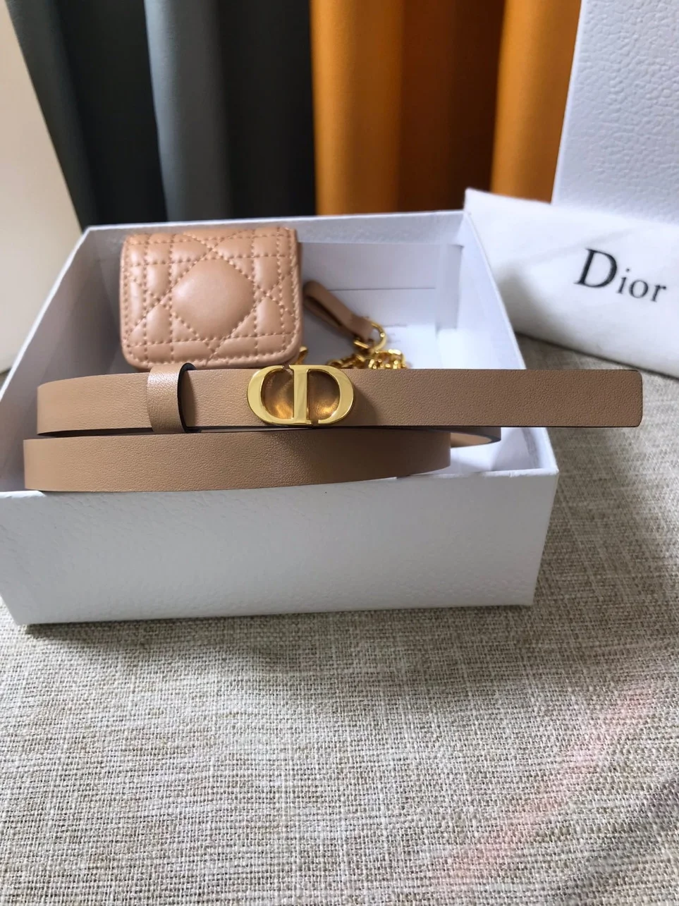Dior Caro 15MM Belt with Removable Pouch in Beige Calfskin product view 6