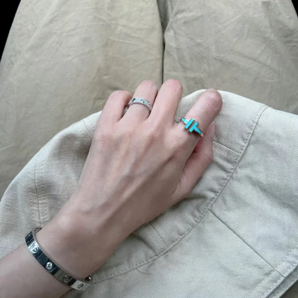 Tiffany & Co. Double T Colored Inlay Ring Silver-Tone with Blue Inlay product view 2