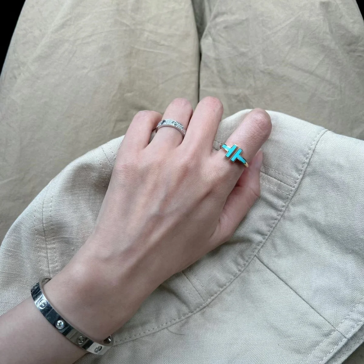 Tiffany & Co. Double T Colored Inlay Ring Silver-Tone with Blue Inlay product view 2