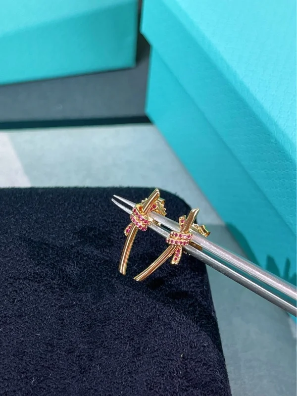 Tiffany & Co. Knot Pink Pavé-Effect Stud Earrings Rose-Tone product view 3