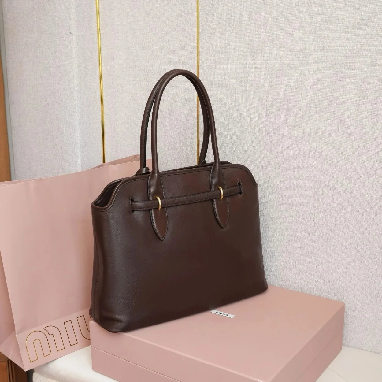Miu Miu Aventure Large Shopper Bag in Briarwood Nappa Leather product view 10