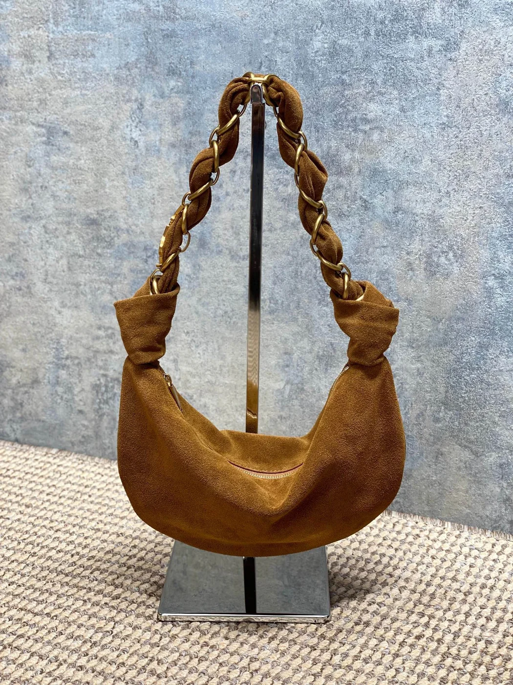 Saint Laurent Amalia Mini Hobo Bag — Tan Suede product view 3