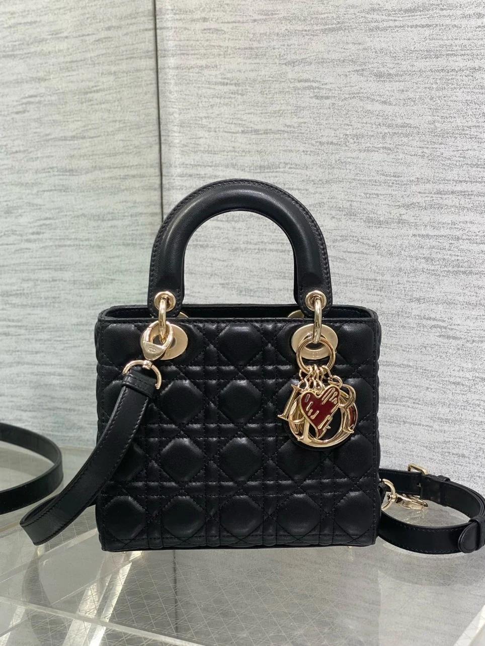 Dior Dioramour Small Lady Dior Bag in Black Cannage Lambskin product view 3