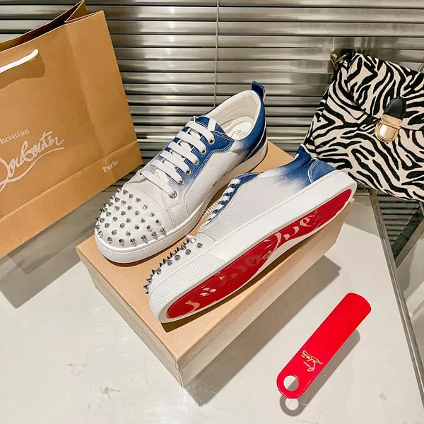 Christian Louboutin Louis Junior Spikes Sneakers White and Blue product view 8