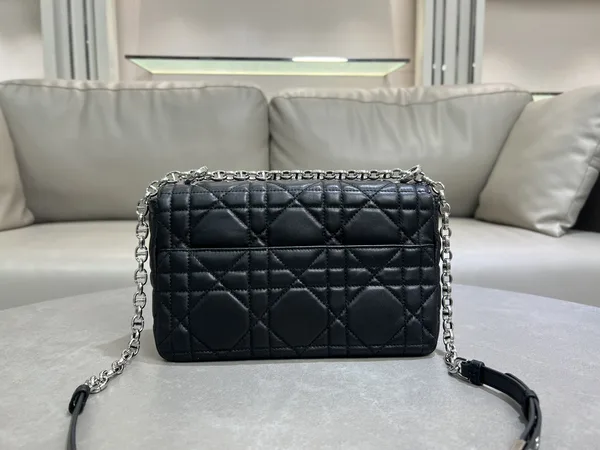 Medium Soft Dior Caro Bag — Black with Silver-Tone Hardware product view 6
