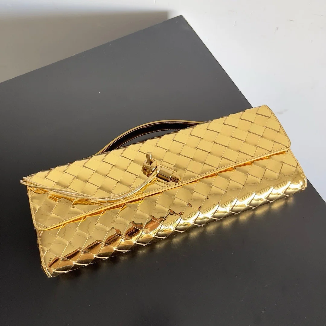 Bottega Veneta Andiamo Clutch with Handle in Gold Metallic Leather product view 3