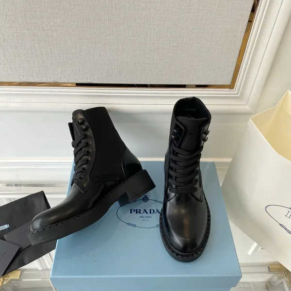 Prada Ankle Boots in Black Brushed Leather and Re-Nylon product view 8