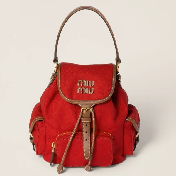 Miu Miu Small Backpack in Red Canvas and Calfskin product photo
