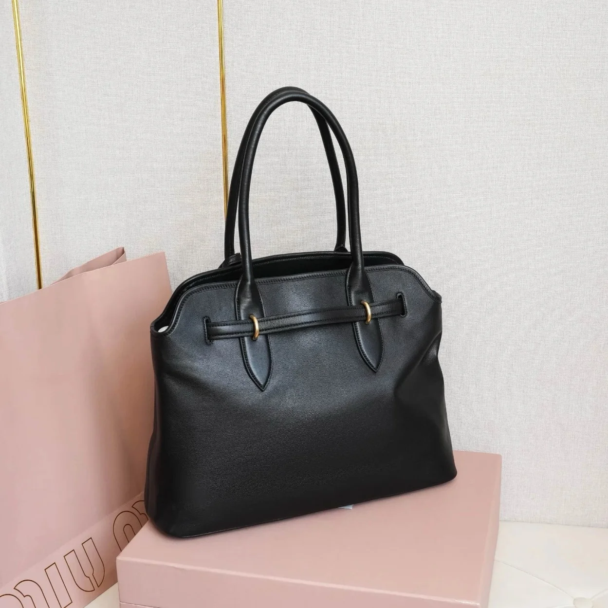 Miu Miu Aventure Large Shopper Bag in Black Nappa Leather product view 11