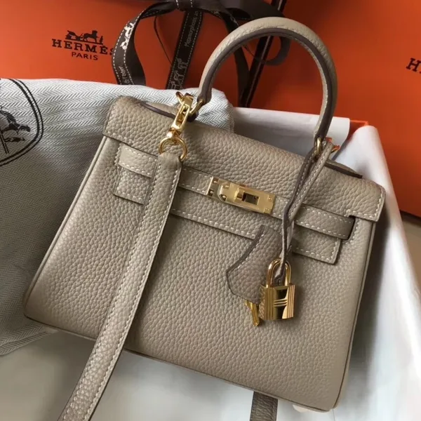 Hermes Kelly 20cm Bag In Grey Clemence Leather GHW product photo