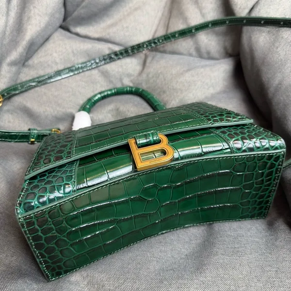 Balenciaga Hourglass Small Bag in Green Croc-Embossed Calfskin product view 8