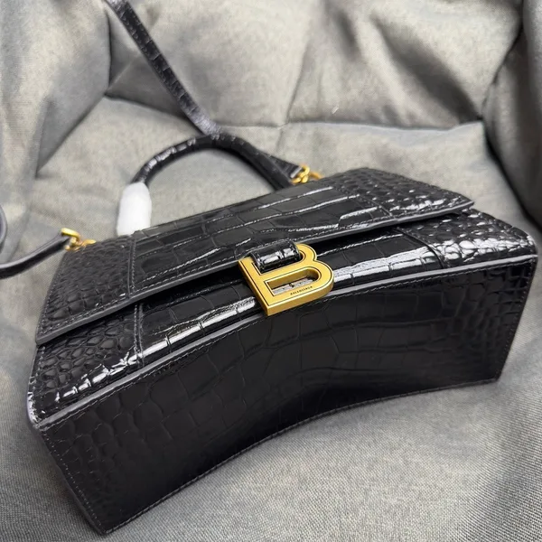 Balenciaga Hourglass Small Bag in Black Croc-Embossed Calfskin product view 5